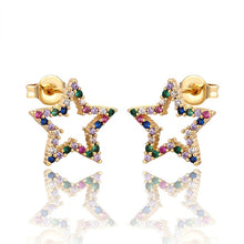 Load image into Gallery viewer, INS Rainbow zircon Stud Earrings jewelry for Women gold cz Earrings star love smile circle flower Earrings best gift