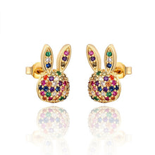 Load image into Gallery viewer, INS Rainbow zircon Stud Earrings jewelry for Women gold cz Earrings star love smile circle flower Earrings best gift