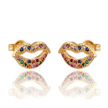 Load image into Gallery viewer, INS Rainbow zircon Stud Earrings jewelry for Women gold cz Earrings star love smile circle flower Earrings best gift