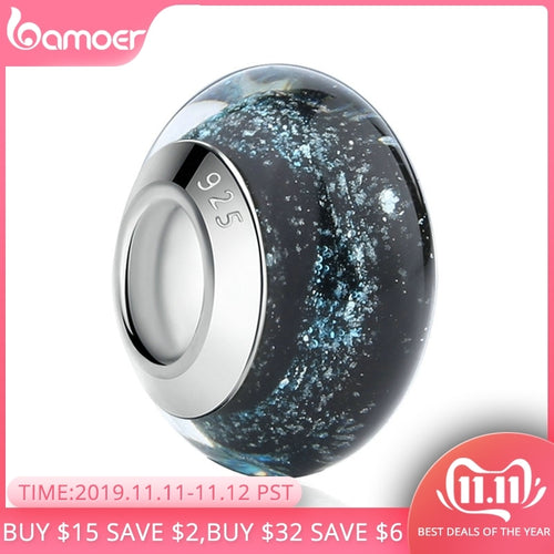 BAMOER 1 pc Hotsale Silver Color Black European Murano Glass Beads fit Bracelet & Necklace Fashion Jewelry Wholesale PA6369