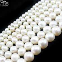 Load image into Gallery viewer, Free Shipping High Grade 4mm 6mm 8mm 9mm 10mm 11mm 12mm Natural Round White Freshwater Pearl Beads Strand 15"