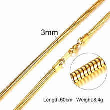 Load image into Gallery viewer, 3-6MM Men Necklace Gold Tone Snake Chain Miami Cuba Link with Round Box and Wheat Chains Stainless Steel Choker Jewelry 24-27in