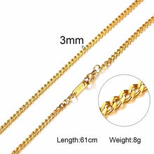 Load image into Gallery viewer, 3-6MM Men Necklace Gold Tone Snake Chain Miami Cuba Link with Round Box and Wheat Chains Stainless Steel Choker Jewelry 24-27in