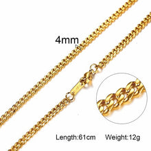 Load image into Gallery viewer, 3-6MM Men Necklace Gold Tone Snake Chain Miami Cuba Link with Round Box and Wheat Chains Stainless Steel Choker Jewelry 24-27in