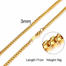 Load image into Gallery viewer, 3-6MM Men Necklace Gold Tone Snake Chain Miami Cuba Link with Round Box and Wheat Chains Stainless Steel Choker Jewelry 24-27in
