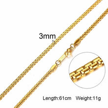 Load image into Gallery viewer, 3-6MM Men Necklace Gold Tone Snake Chain Miami Cuba Link with Round Box and Wheat Chains Stainless Steel Choker Jewelry 24-27in