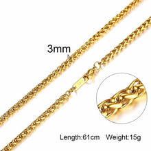 Load image into Gallery viewer, 3-6MM Men Necklace Gold Tone Snake Chain Miami Cuba Link with Round Box and Wheat Chains Stainless Steel Choker Jewelry 24-27in