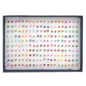 100 Pairs/Set Random Plant Fruit Animal Stud Earrings For Women Girls Kids Jewelry Cute Bear Polymer Clay Earring Set Mix Gifts