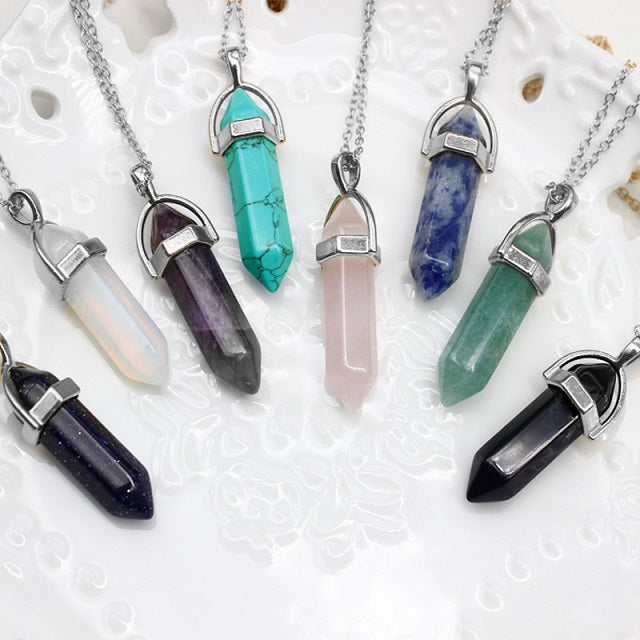 Hot sale Hexagonal Column Quartz Necklaces Pendants Vintage Natural Stone Bullet Crystal Necklace For Women Jewelry