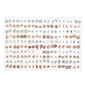 SLZBCY Wholesale 100Pairs/Set Mix Style Small Stud Earrings Set For Girls Women Cute Heart Child Earring Fashion Jewelry Gift