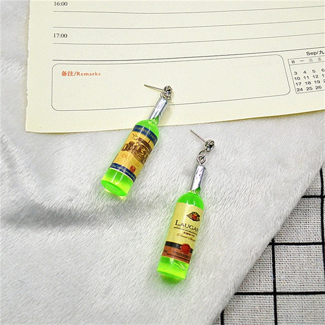Korean Harajuku Style Earrings Version Funny Hip Hop Fun Stud Earrings Personality Simulation Red Wine Bottle Creative Earrings