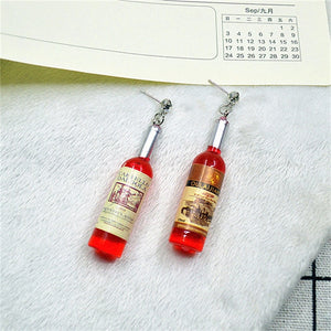 Korean Harajuku Style Earrings Version Funny Hip Hop Fun Stud Earrings Personality Simulation Red Wine Bottle Creative Earrings