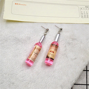 Korean Harajuku Style Earrings Version Funny Hip Hop Fun Stud Earrings Personality Simulation Red Wine Bottle Creative Earrings
