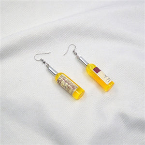 Korean Harajuku Style Earrings Version Funny Hip Hop Fun Stud Earrings Personality Simulation Red Wine Bottle Creative Earrings