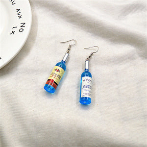 Korean Harajuku Style Earrings Version Funny Hip Hop Fun Stud Earrings Personality Simulation Red Wine Bottle Creative Earrings