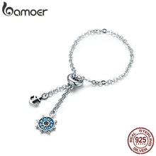 Load image into Gallery viewer, BAMOER 100% Authentic 925 Sterling Silver Anchor &amp; Rudder Chain Link Adjustable Female Rings for Women Fine Jewelry Gift SCR236