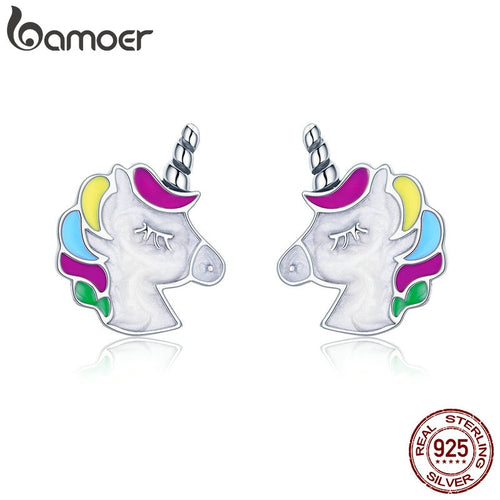 BAMOER High Quality 100% 925 Sterling Silver Colorful  Memory Stud Earrings for Women Sterling Silver Jewelry Gift SCE393