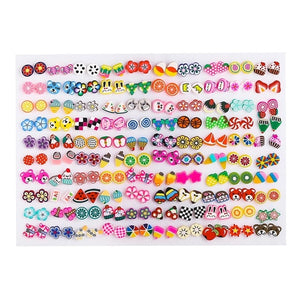 100 Pairs/Set Random Plant Fruit Animal Stud Earrings For Women Girls Kids Jewelry Cute Bear Polymer Clay Earring Set Mix Gifts