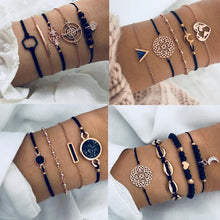 Load image into Gallery viewer, DIEZI Bohemian Black Beads Chain Bracelets Bangles For Women Fashion Heart Compass Gold Color Chain Bracelets Sets Jewelry Gifts