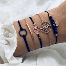 Load image into Gallery viewer, DIEZI Bohemian Black Beads Chain Bracelets Bangles For Women Fashion Heart Compass Gold Color Chain Bracelets Sets Jewelry Gifts