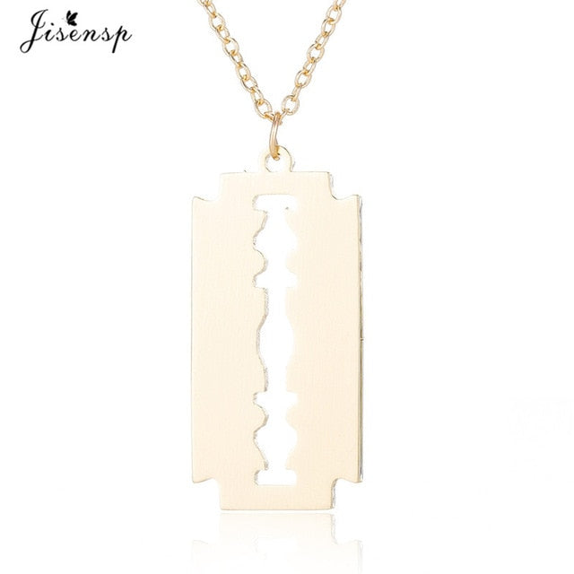 Jisensp Stainless Steel Razor Blades Pendant Necklaces Men Jewelry Steel Shaver Shape Necklaces & Pendants Women Collares