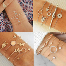 Load image into Gallery viewer, DIEZI Punk Butterfly Eye Star Moon Leaves Crystal Gem Shiny Gold Multilayer Chain Bracelet Set Women Exquisite Party Jewelry