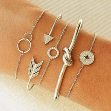 Load image into Gallery viewer, DIEZI Punk Butterfly Eye Star Moon Leaves Crystal Gem Shiny Gold Multilayer Chain Bracelet Set Women Exquisite Party Jewelry