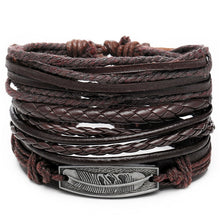 Load image into Gallery viewer, IF ME Vintage Leaf Feather Multilayer Leather Bracelet Men Fashion Braided Handmade Star Rope Wrap Bracelets &amp; Bangles Male Gift