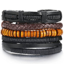 Load image into Gallery viewer, IF ME Vintage Leaf Feather Multilayer Leather Bracelet Men Fashion Braided Handmade Star Rope Wrap Bracelets &amp; Bangles Male Gift
