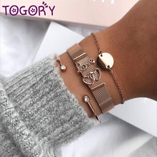 Load image into Gallery viewer, TOGORY Valentine&#39;s Day Gift Stainless Steel Mesh Bracelets Love Heart to Heart Charms Brand Bracelet for Woman Man Jewelry