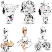 Load image into Gallery viewer, Fit Original Pandora Charms Bracelet Trinket Jewelry For Women Making 2019 New Girl with Pigtails Family Hat Boy Mrs. Wise Bead