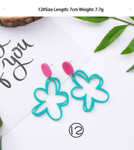 3#2019 New Korean Mori Simple Retro Cold Wind Earrings Geometric Flower Cactus Acrylic Pendant Women's Earrings Clothing Jewelry